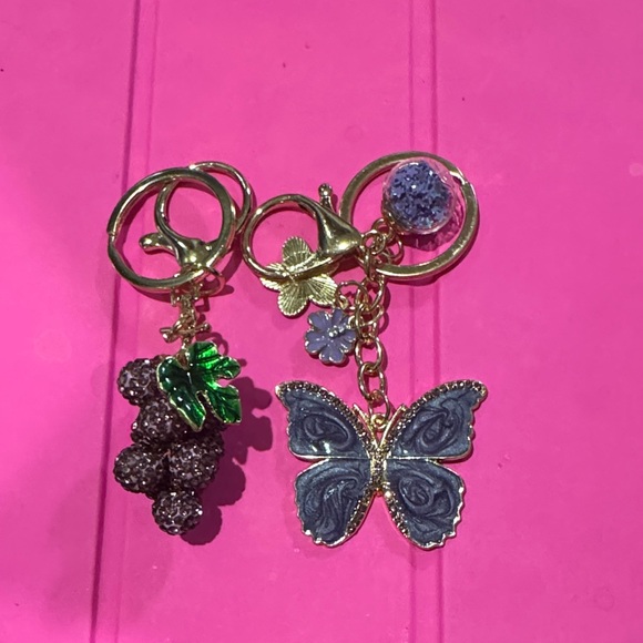 Accessories - Gold and Green Butterfly and Grape Keychain Set